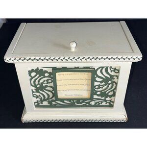Vtg Recipe Box + Cards & Dividers White Floral Poem Few Recipe's Top Load